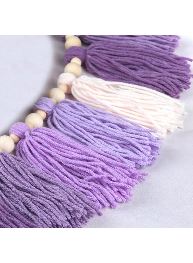 Antikiano Purple Yarn Tassel Garland with Wood Beads Boho Lavender Wall Hanging Bunting Banner Decor for Classroom Kids Dorm Room Bedroom Nursery Baby Shower Party Birthday Office Wedding Decorations - Image 2
